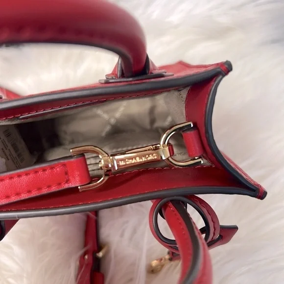 MICHAEL KORS Mercer Extra Small Mini Pebble Leather Crossbody Flame Red NWT